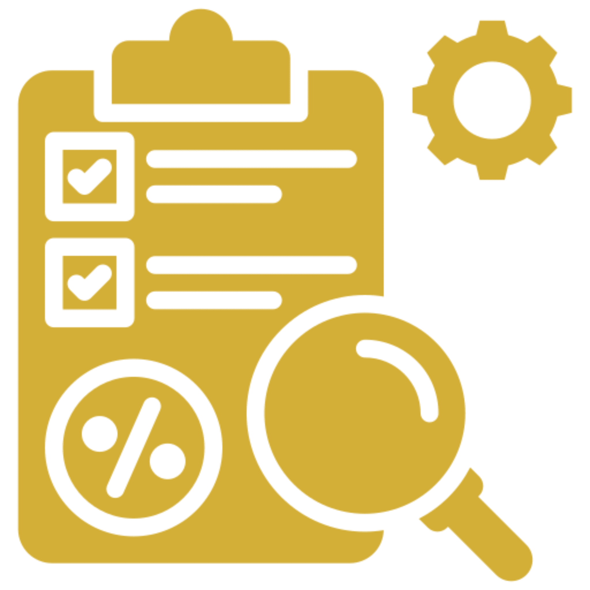 Audit checklist with magnifying glass and percent