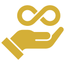 Gold hand holding infinity symbol icon