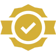 Gold badge with checkmark icon